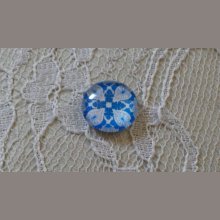 cabochon rond en verre 12mm fleur bleu 005 