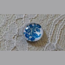 cabochon rond en verre 12mm fleur bleu 004 