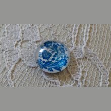 cabochon rond en verre 12mm fleur bleu 003 