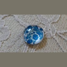 cabochon rond en verre 12mm fleur bleu 001 
