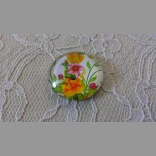 cabochon rond en verre 25mm fleur 01-028 