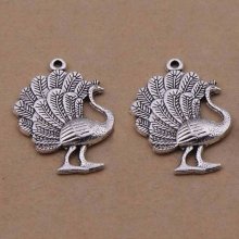 Breloque Paon en métal argent-01 Pendentif Paon 