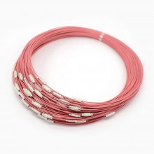 1 collier tour de cou fil câblé rigide rose fermoir à visser N°01