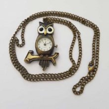 Montre Gousset Hibou Bronze Antique avec Chaîne