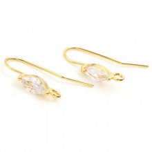 Support boucle d'oreille N°32 Hameçon plaqué Or 18K et Strass Transparent