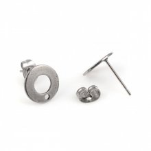 Support Boucle d'oreille puce ronde 10 mm en acier inoxydable N°04 Argent