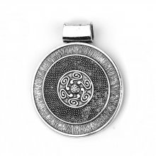 Pendentif N°001-C en Alliage Rond Fleur Creux Argent Vieilli 76 mm x 62 mm