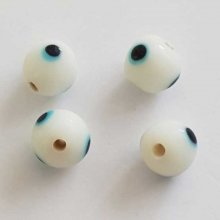 Perle fantaisie ronde céramique blanc 9 mm N°01 Œil