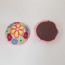 Cabochon pâte polymère 20 mm Fleur Rose N°03