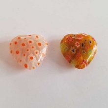 Perle Galet en Verre Fantaisie Fleur Cœur 20 mm N°01 Lot 2 Pièces