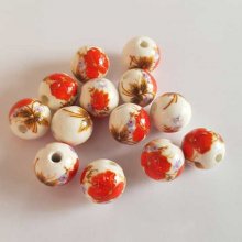 Perle ronde céramique fantaisie fleur 12 mm N°01