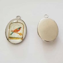 Pendentif Cabochon Ovale 25 x 18 mm en Verre Fantaisie N°03-01