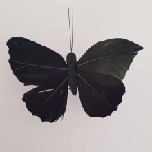 Papillon noir aux ailes de plumes montés sur tige PM