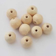 10 Perles Bois ronde 10 mm Ecru N°01