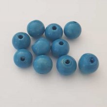 10 Perles Bois ronde 10 mm Turquoise N°01