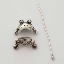 Coupelle calotte grenouille en métal argenté vieilli pour perle 8 mm à 10 mm