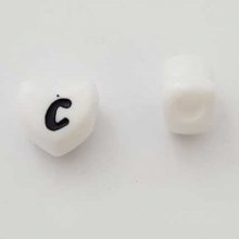 Perle Cœur Lettre C Blanc Noir 11mm