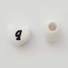 Perle Cœur Lettre Q Blanc Noir 11mm