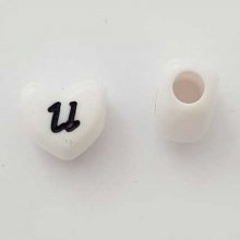 Perle Cœur Lettre U Blanc Noir 11mm