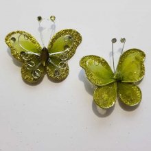 Lot de 2 Papillons Tissus et Strass Vert D'Eau