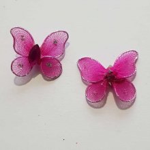 Lot de 2 Papillons Tissus et Strass Violet