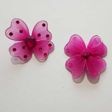 Lot de 2 Fleurs Tissus et Strass Violet