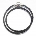 Bracelet Européen 2 tours tressé Clip Uni 01 18cm Noir