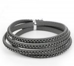 Cuir 06 mm Gris incrusté de cristaux en strass 1 mètre