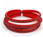 Cuir 06 mm Rouge incrusté de cristaux en strass 1 mètre