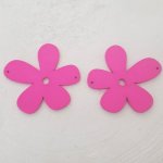 Fleur Bois pendentif ou connecteur 57 mm Rose Fluo