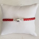 Bracelet Clip Européen tressé Uni 03 DU 15 AU 23 CM Rouge