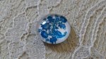 cabochon rond en verre 12mm fleur bleu 004 