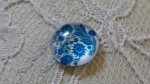 cabochon rond en verre 12mm fleur bleu 001 