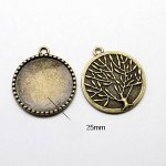 2 supports cabochons de 25mm bronze, pendentifs cabochons 06AB 