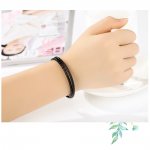 Bracelet Double Cuir Tressé Noir 40 cm Fermoir Clip Argent 925