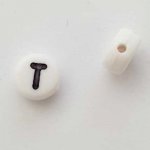 Perle Ronde Lettre T Blanc Noir 7mm