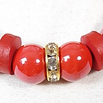 Bracelet élastique rouge, cuir et porcelaine