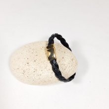 Bracelet cuir tressé vachette noir fermoir magnétique doré