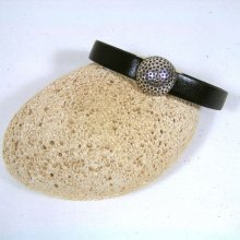 Bracelet cuir vachette noir fermoir magnétique balle de golf