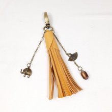 Bijou de sac pompon cuir vachette orange et perle style Murano