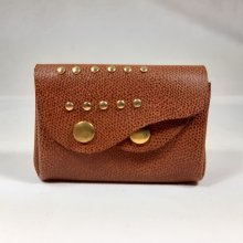 Porte-monnaie rétro cuir de vachette grainé coloris noisette