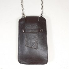 Pochette pour smartphone cuir de vachette marron foncé.