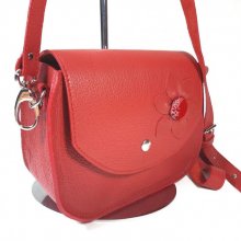 Sac bandoulière cuir vachette,fabrication artisanale coloris rouge