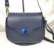 Sac bandoulière cuir de vachette grainé coloris bleu marine.