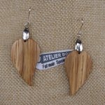 boucles d'oreilles feuille ronde en chêne bijoux éthique en bois, bijou nature ciré, fait main