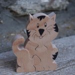 Puzzle bois 3 pièces chat, chaton Hetre, fabrication artisanale