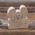 Puzzle  bois 3 pièces souris hetre fabrication artisanale