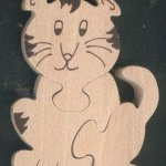 Puzzle  bois 3 pièces tigre Hetre massif, fabrication artisanale, animaux savane