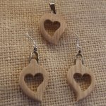 Parure coeur bois de frêne, boucles et pendentif cadeau noce de bois, saint valentin nature