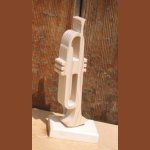 trompette en bois montée sur socle, décoration musique, cadeau musicien trompettiste, fait main